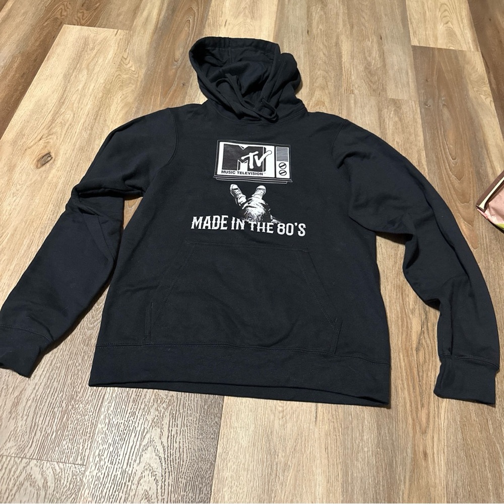 MTV Made In The 80’s Mend Hoodie Black Size Small Long Sleeve EUC Soft
